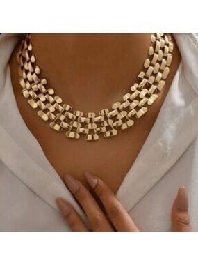 18K Gold plated Statement Link Collar Necklace new